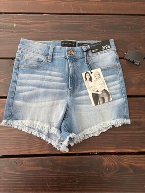 Kendall & Kylie Washed Blue Frayed Hem Denim Cutoff Shorts